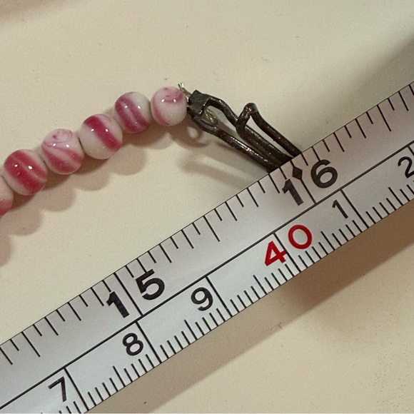 Art deco 1920’ 1940’s Pink White Swirl Polka dot Italian Glass Necklace - Picture 9 of 17